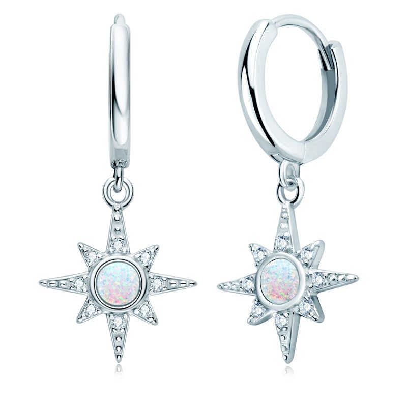 Curved Wedding Band Australia  Opal Star Drop Earrings, 925 Sterling Silver