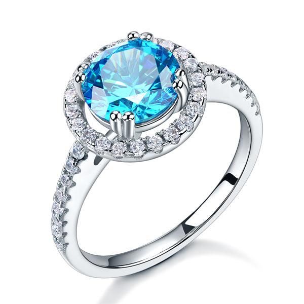 Saudi Gold Wedding Ring Price  2.00ct Blue Diamond Halo Engagement Ring, 925 Sterling Silver