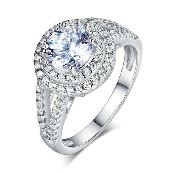 Unique Wedding Bands Australia   1.25ct Double Halo, Round Brilliant Cut Diamond Engagement Ring, 925 Sterling Silver