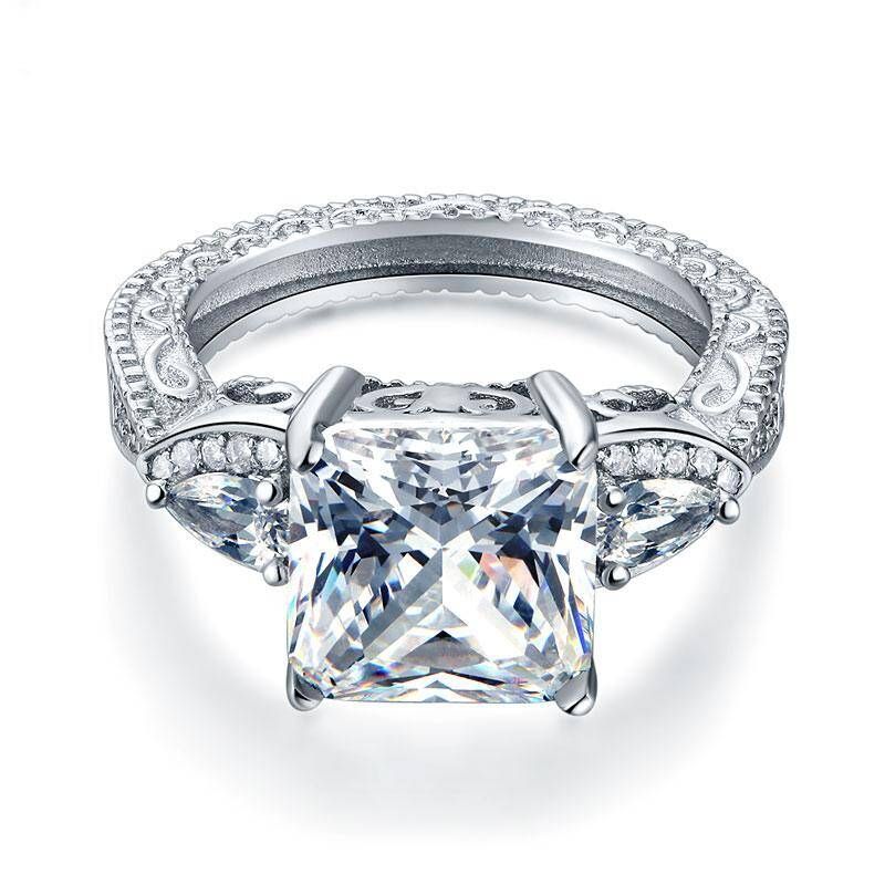 Engagement Rings Kuwait  4.00ct Vintage Princess Cut Diamond Engagement Ring, 925 Sterling Silver