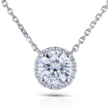 Cheap Engagement Ring Singapore   Round Cut Moissanite Necklace, Classic Halo Pendant, Choose Your Stone Size and Metal