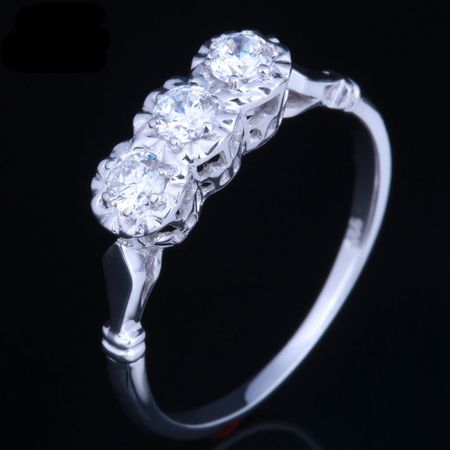 18k Gold Wedding Ring Price In Saudi Arabia  0.30ct Round Cut Moissanite 3 Stone Engagement Ring, Vintage Design, Available in 10Kt, 14Kt or 18kt White Gold