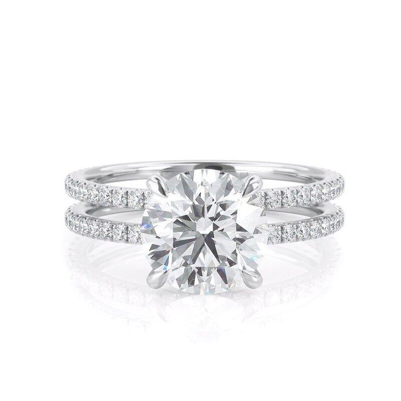 Best Engagement Rings Adelaide  Round Cut Moissanite Engagement Ring, Double Band Design