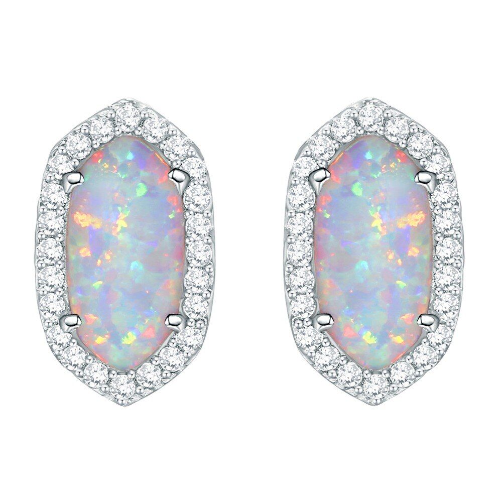 Curved Wedding Band Australia  Opal &amp; Diamond Stud Earrings, 925 Sterling Silver