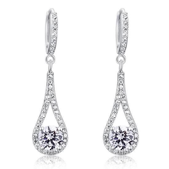 Bridal Sets Australia  1.00ct each, Art Deco Bridal, Round Cut Diamond Halo Drop Earrings, 925 Silver