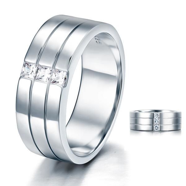 Mens Wedding Ring Melbourne  0.35ct Men's Contemporary Wedding Band Set In Solid Sterling Silver 925