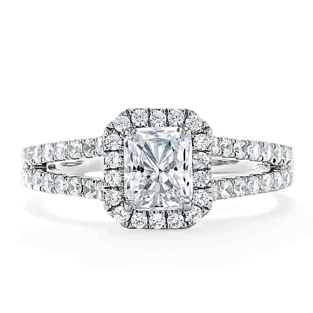 White Gold Wedding Rings Australia  Radiant Cut Moissanite Halo Engagement Ring, Classic Style