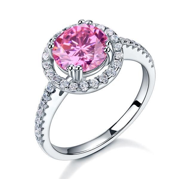 Auckland Wedding Rings  2.00ct Pink Diamond Halo Engagement Ring, 925 Sterling Silver