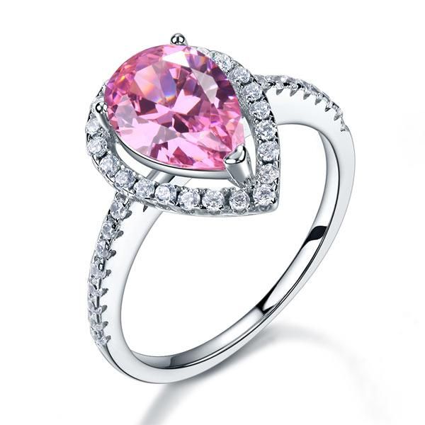 2.00ct Pink Pear Cut Diamond Engagement Ring, Diamond Halo, 925 Silver