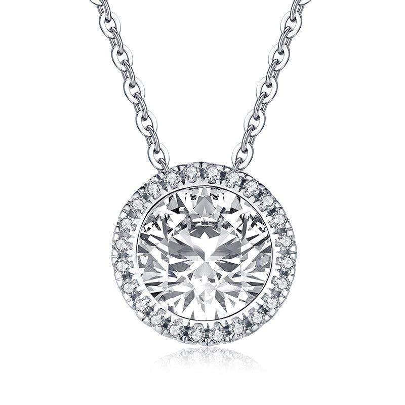 2.00ct Round Cut Diamond Halo Pendant, Bridal Halo Diamond Necklace, 925 Silver