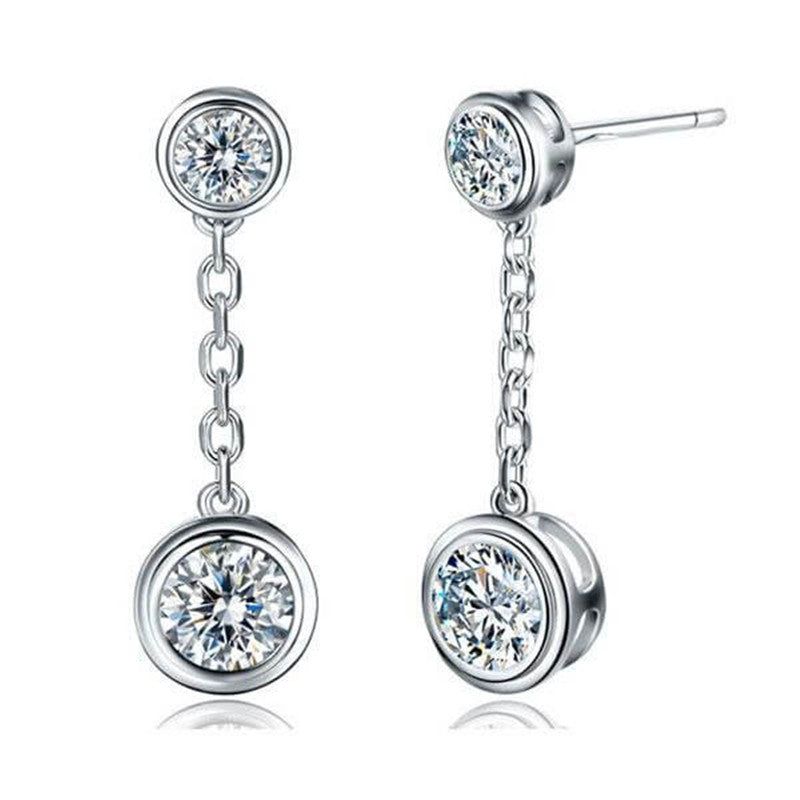 18ct Gold Wedding Band Australia  Rub-Over Round Diamond Drop Earrings, 925 Sterling Silver