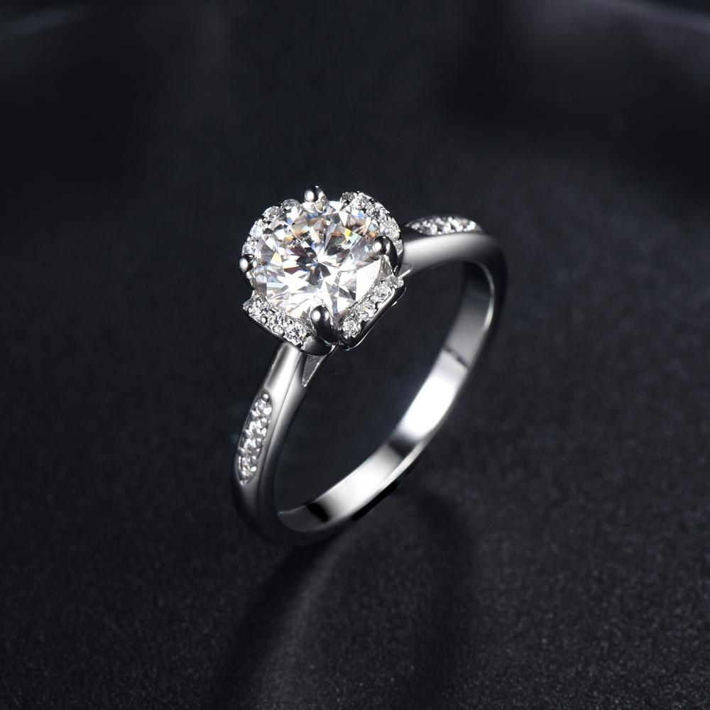 Wedding Ring Singapore   1.00ct Moissanite Engagement Ring, Custom Halo Design, Sterling Silver &amp; Platinum