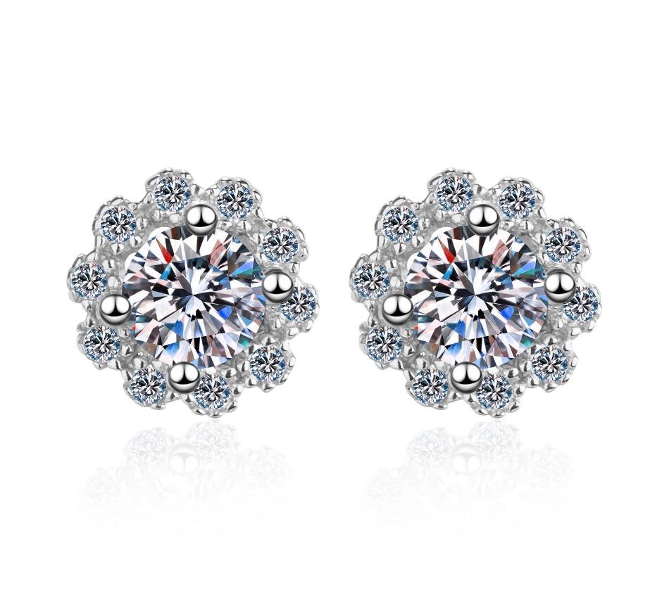 Cost Of Wedding Singapore  0.60ct Round Cut Moissanite Halo Studs, 925 Sterling Silver