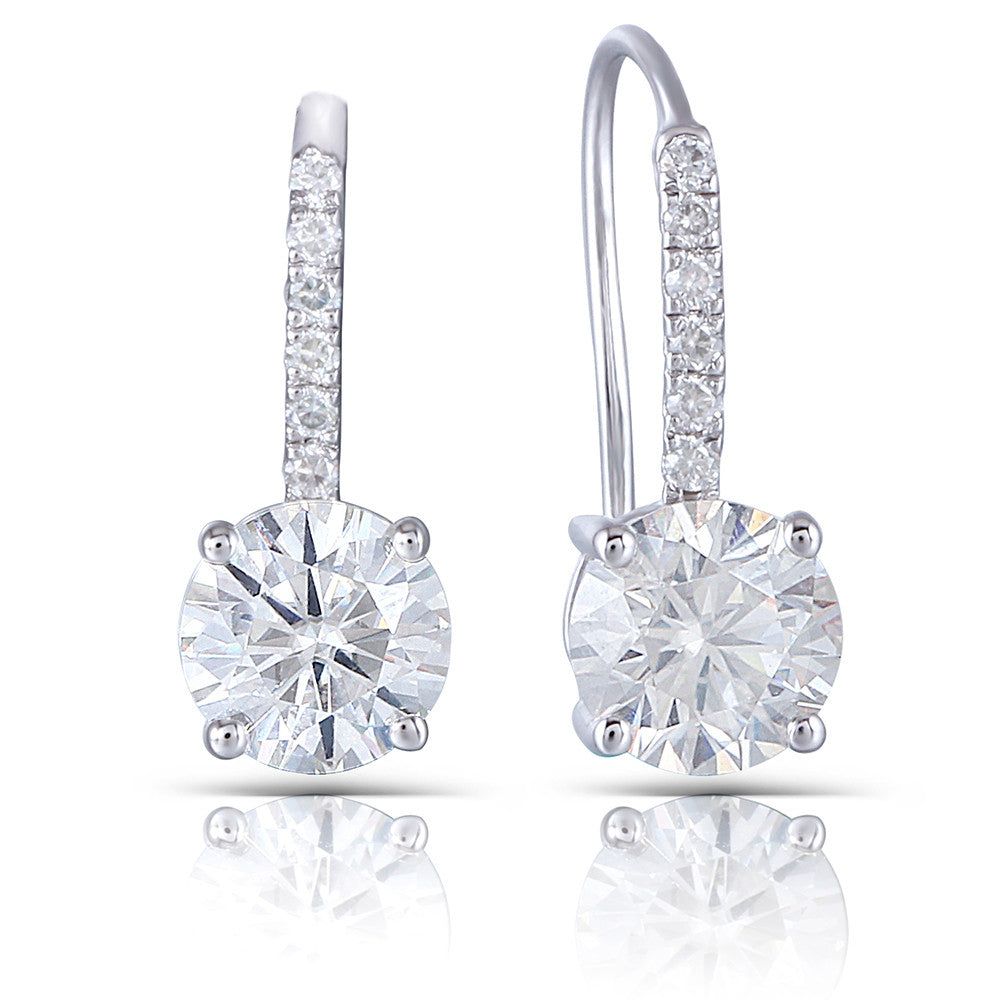 Engagement Rings Sg  Round Cut Moissanite Drop Earrings, Shepards Hook, Choose Your Stone Size and Metal