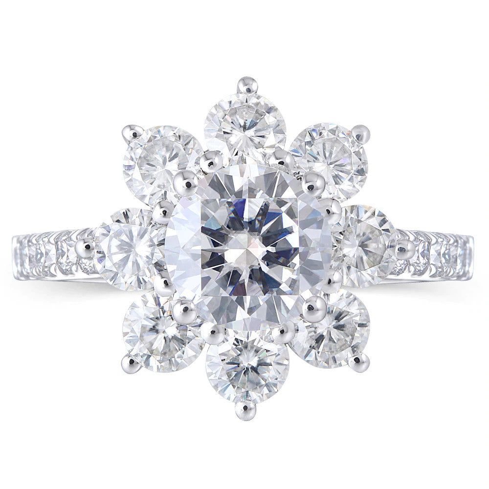 Diamond Wedding Band Australia  2.50ct Daisy Cluster Moissanite Engagement Ring, Centre Stone 1.25ct