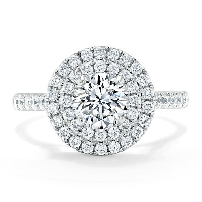 Engagement Rings Sg  Round Cut Moissanite Double Halo Engagement Ring, Tiffany Style