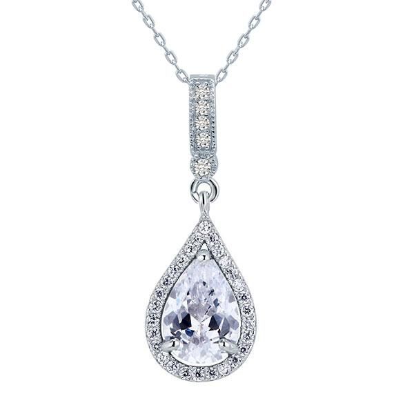 Mens Diamond Rings Australia  3.00ct Pear Cut Diamond Halo Pendant, Bridal Diamond Necklace, 925 Silver