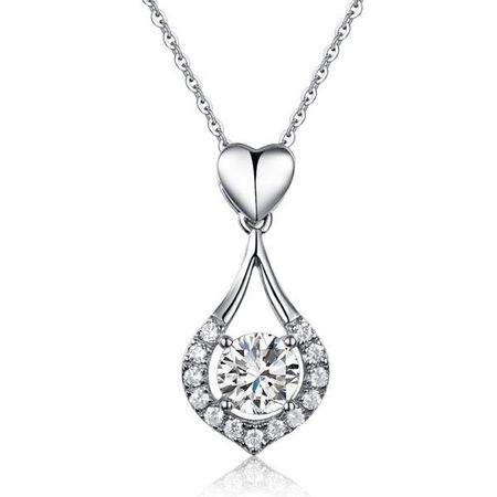 Cost Of Wedding In Singapore  Engagement Rings Christchurch Nz  0.70ct Diamond Halo Pendant, Heart Teardrop Diamond Necklace, 925 Silver