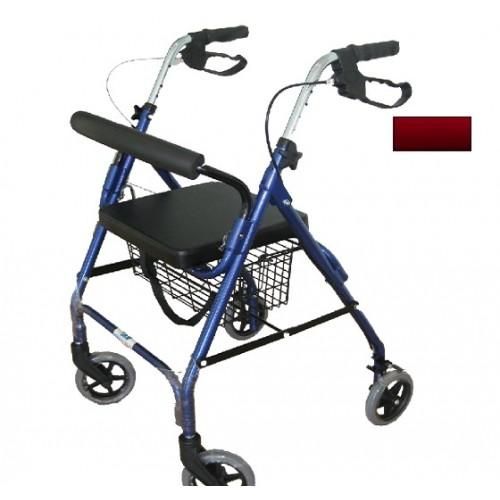 Andadera Rollator Desarmable De Aluminio Roja 4 Ruedas 6 Pulg 120 Kg