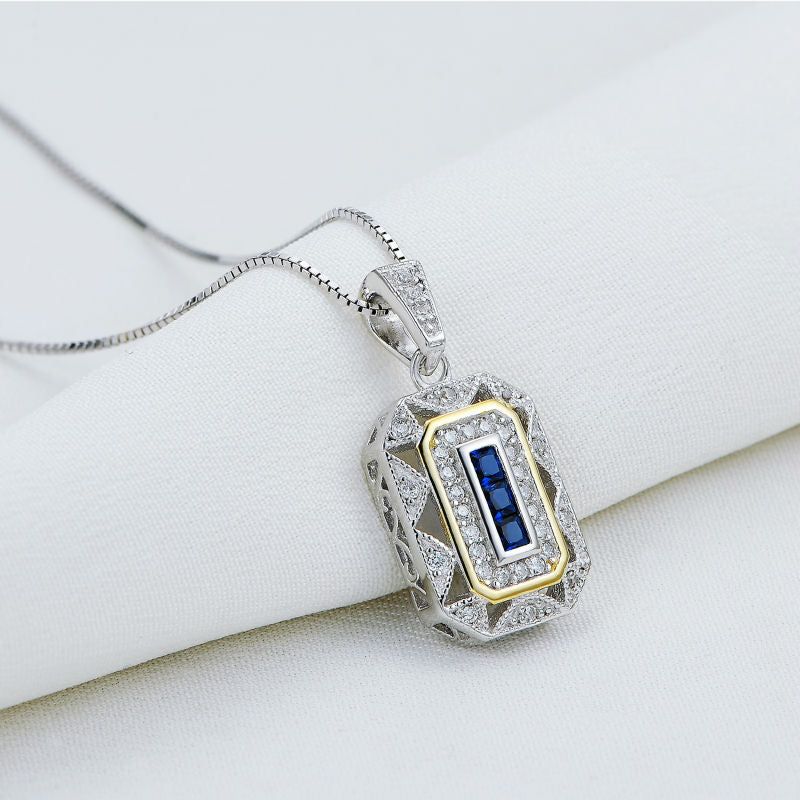 Platinum Wedding Ring Singapore  Vintage Sapphire &amp; Diamond Pendant, Art Deco Design, 925 Silver