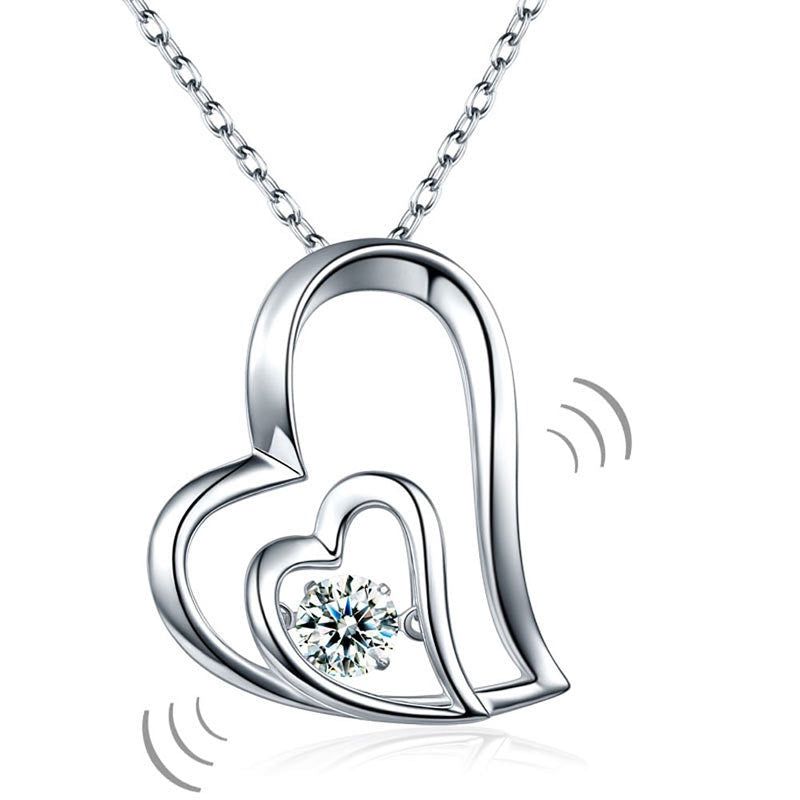 Average Cost Of Wedding In Singapore  Dancing Stone Heart Pendant, Diamond Simulant, 925 Sterling Silver