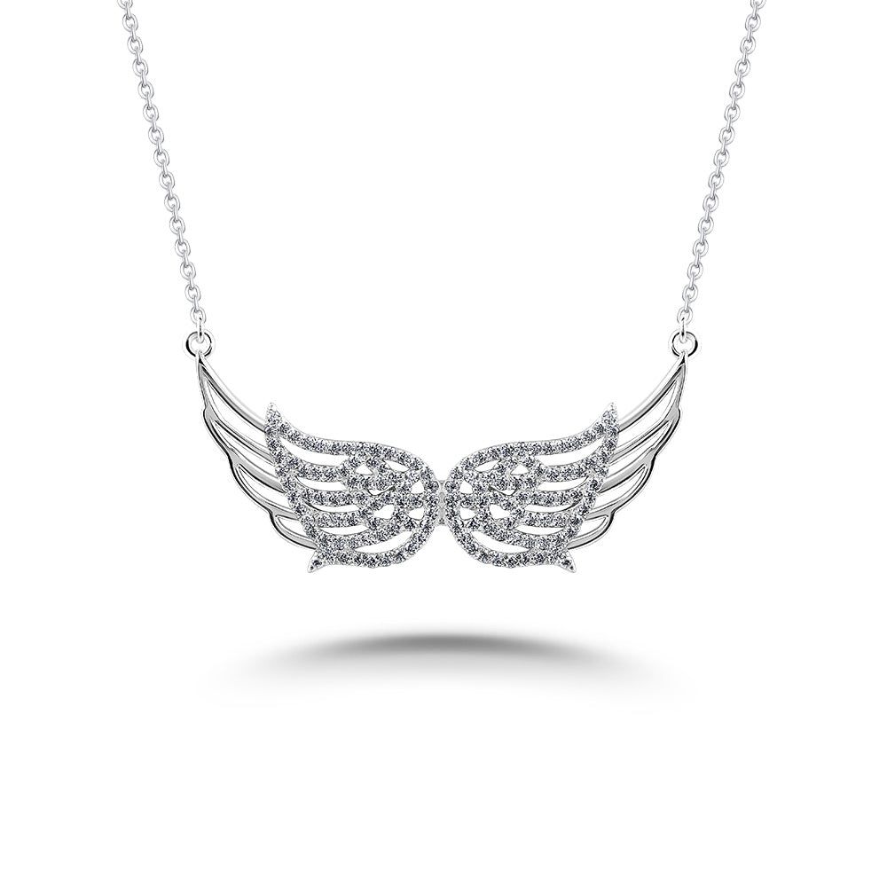 Bridal Earrings Singapore  Pave Set Angel Wing Diamond Pendant, Solid Silver 925