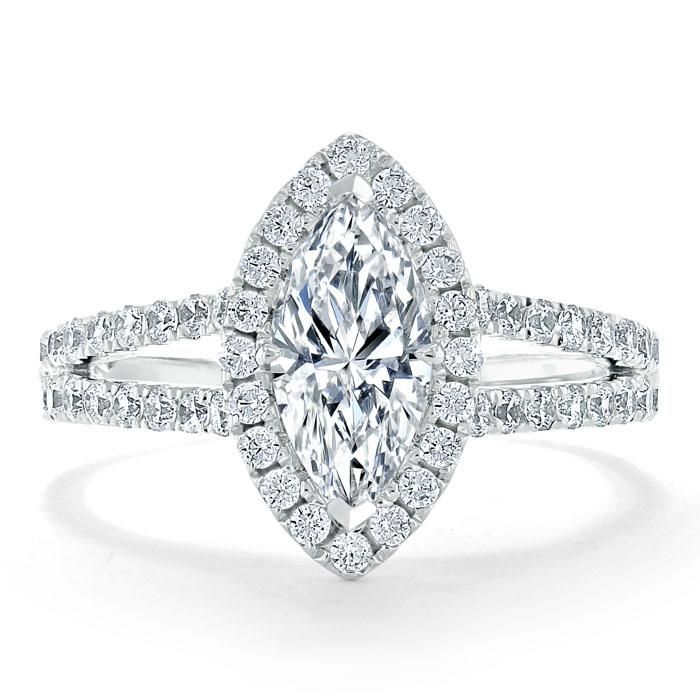 Diamond Wedding Bands Sydney  Marquise Cut Moissanite Halo Engagement Ring, Tiffany Style