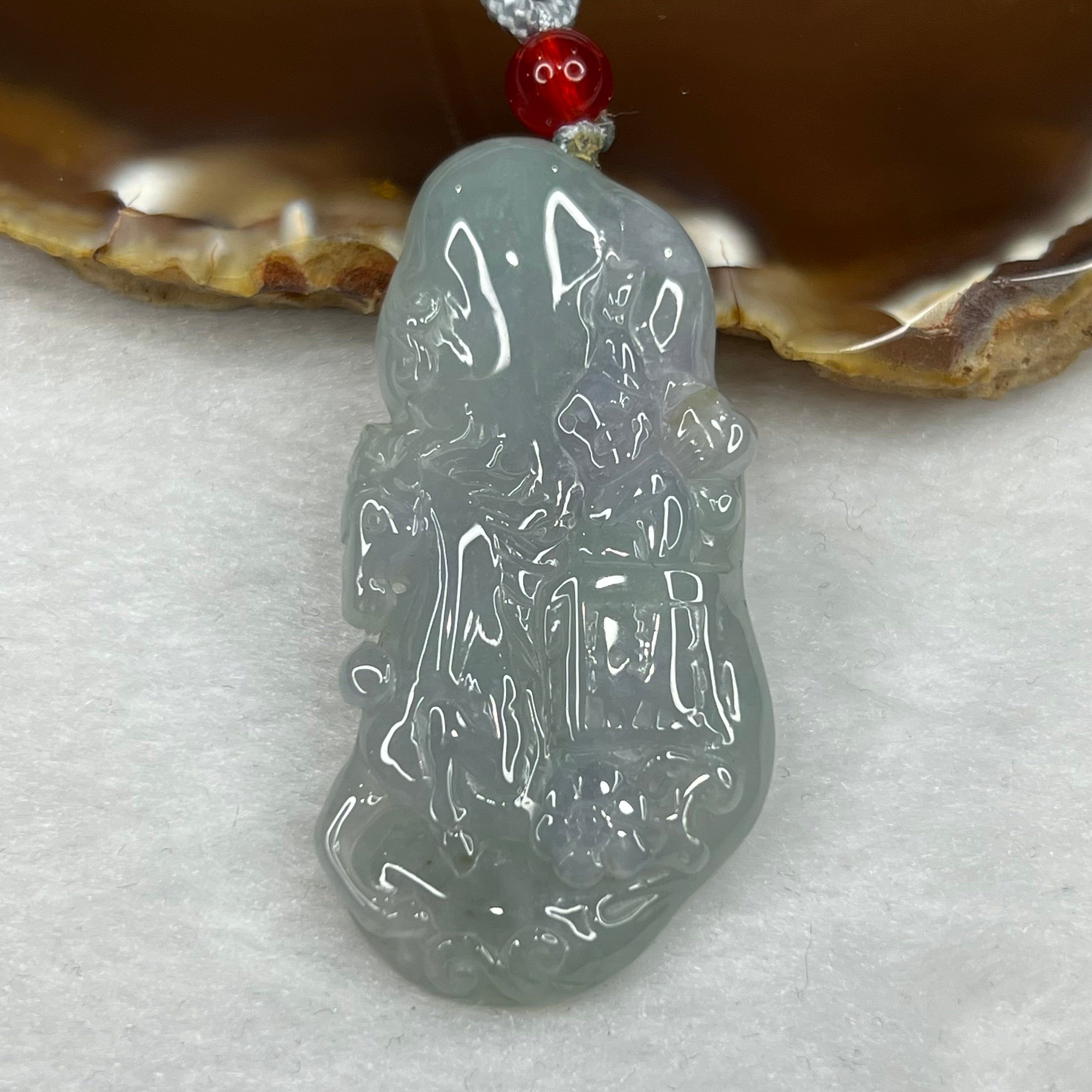 Type A Sky Blue and Lavender Jade Jadeite Horse Pendant - 14.80g 48.2 by 24.1 by 5.4 mm