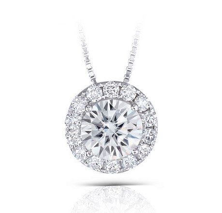 Cheap Engagement Ring Singapore   Round Cut Moissanite Necklace, Classic Halo Pendant, Choose Your Stone Size and Metal