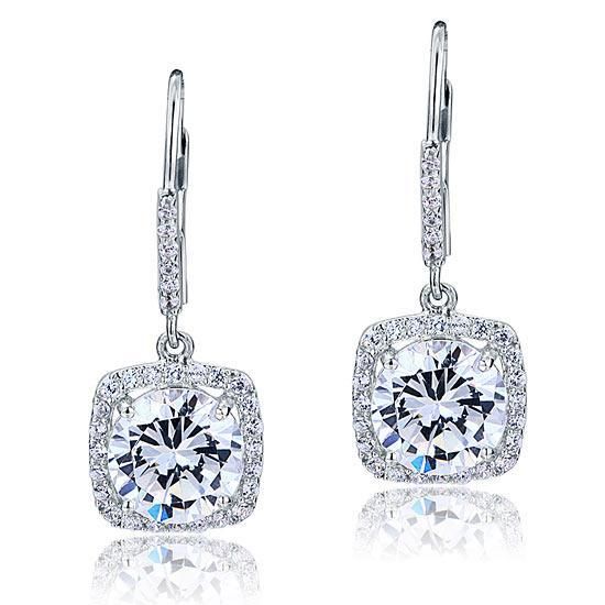 Platinum Wedding Rings Australia  2.50ct each, Vintage Art Deco Round Cut Diamond Halo Drop Earrings, 925 Sterling Silver