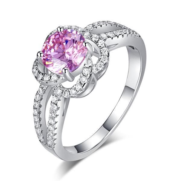 Wedding Ring Qatar  1.00ct Pink Diamond Halo Engagement Ring, Round Brilliant Cut, 925 Silver