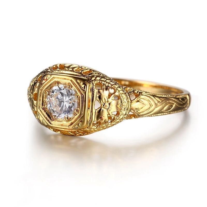 18k Gold Wedding Ring Price In Saudi Arabia  0.30ct Round Cut Moissanite Engagement Ring, Vintage Design, Available in 10Kt, 14Kt or 18kt Yellow Gold