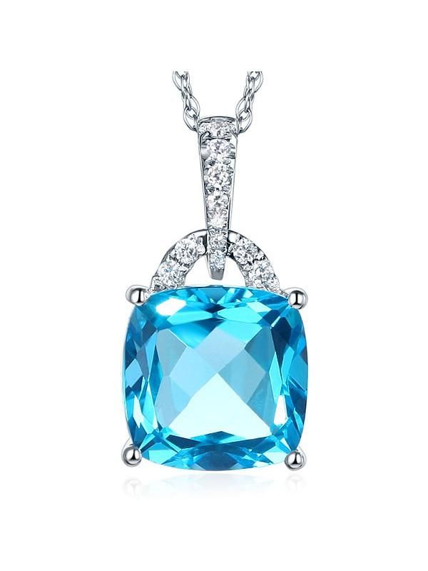 Engagement Rings In Kuwait  4.00ct Cushion Cut Blue Topaz Pendant, Gemstone and Diamond Necklace, 14kt White Gold