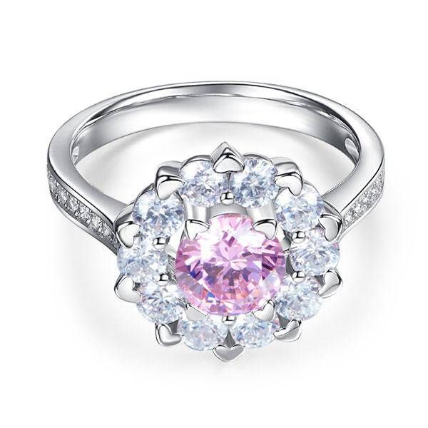 Diamond Wedding Rings Australia  2.2ct Pink Diamond Halo Engagement Ring, Round Brilliant Cut, 925 Silver