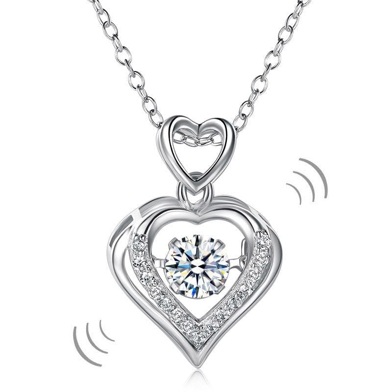 Average Cost Of Wedding In Singapore  Dancing Stone Heart Pendant, Diamond Simulant, 925 Sterling Silver