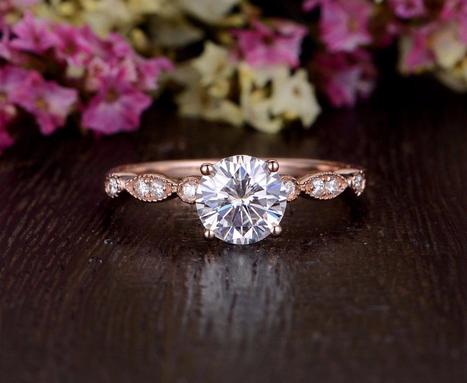 Best Engagement Rings Adelaide  Round Cut Moissanite Engagement Ring, Unique Vintage Design