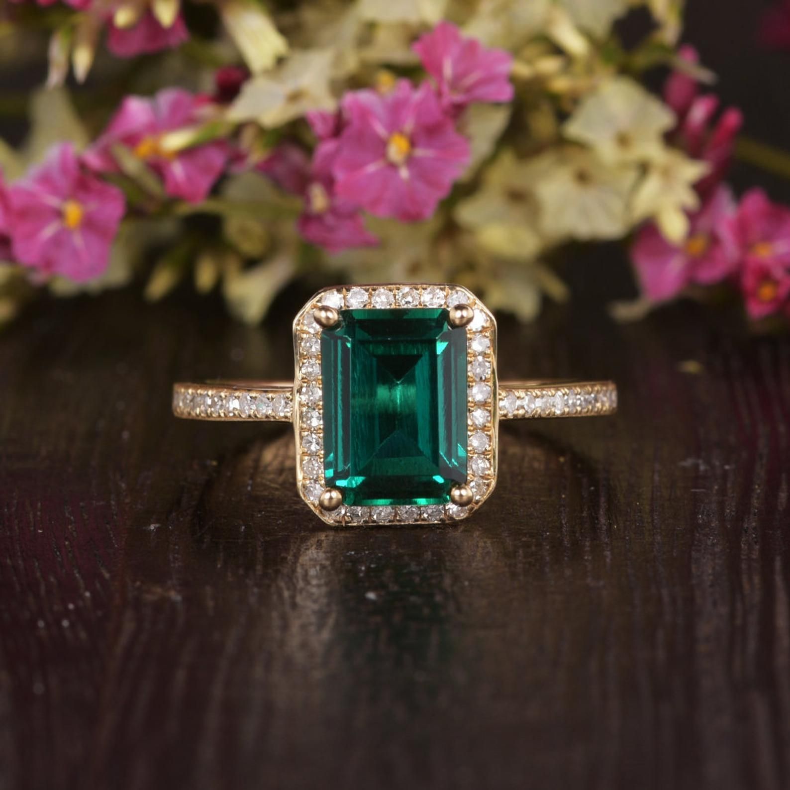 Adelaide Wedding Rings  Emerald Cut Lab Grown Emerald Engagement Ring, Vintage Design