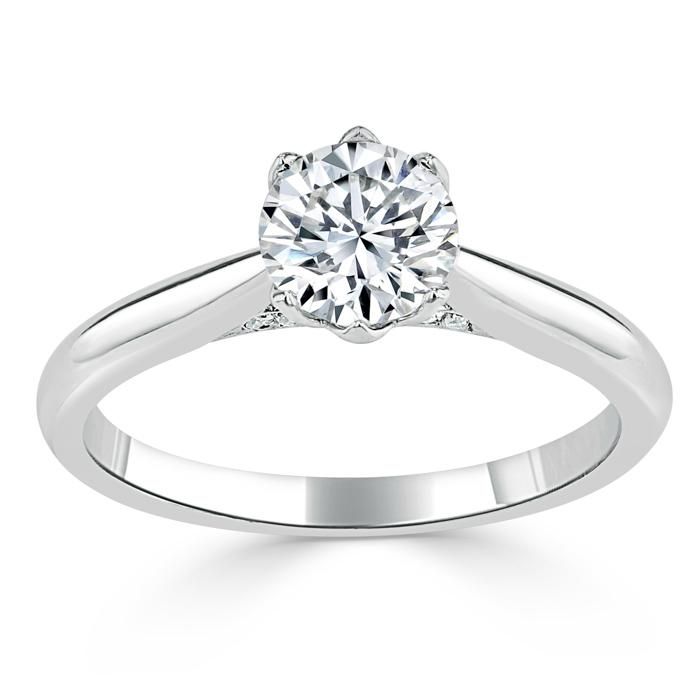 Diamond Band Ring Nz  Round Cut Moissanite Engagement Ring, Classic Six Claw