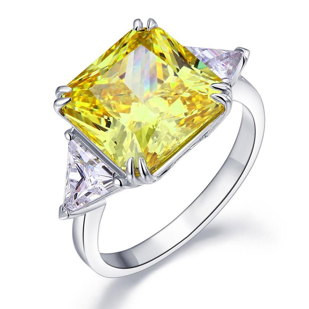 Mens Wedding Ring Perth  8.00ct Classic Radiant Cut Yellow Diamond Engagement Ring, 925 Silver