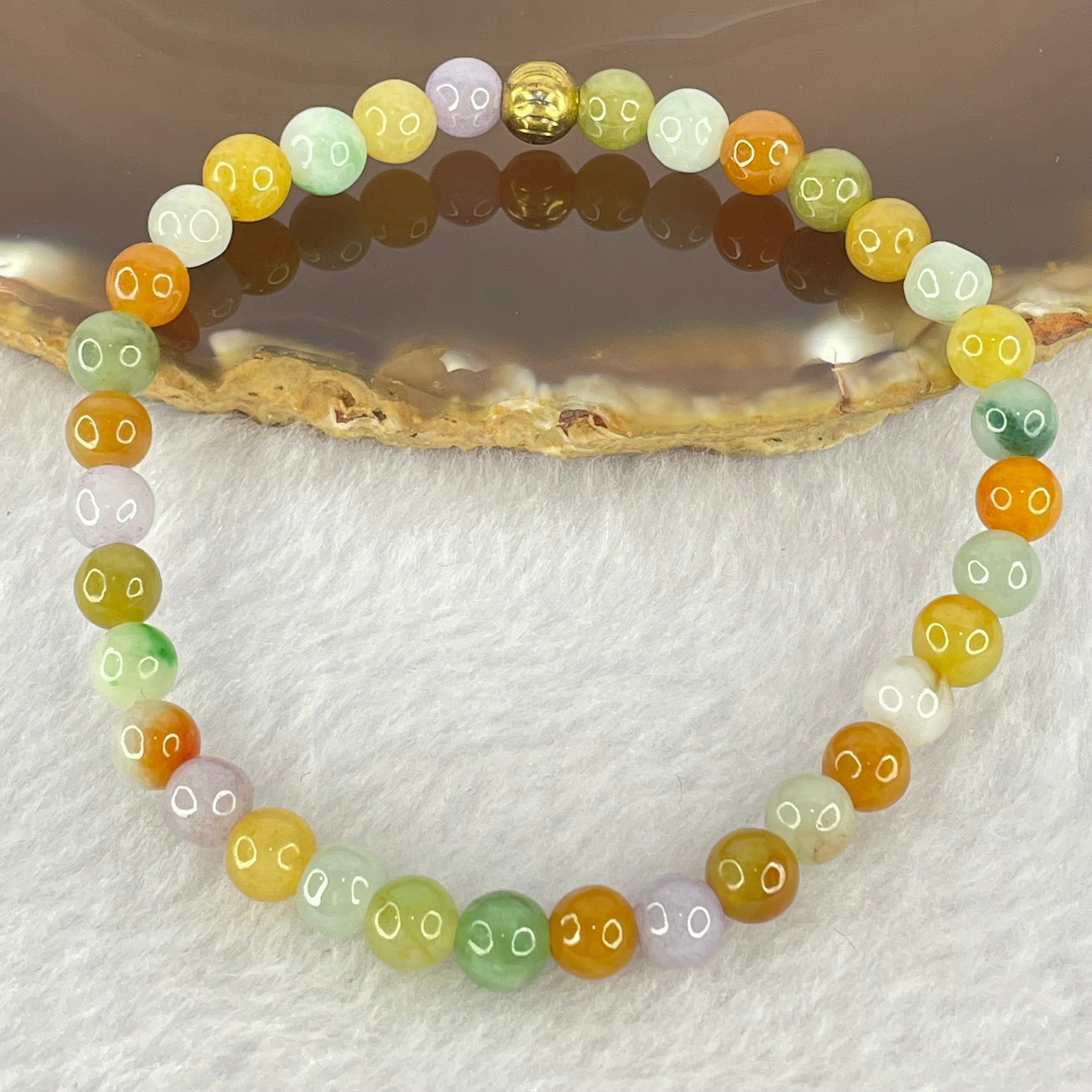 Type A Mixed Color Jadeite Beads Bracelet 11.22g 16.5cm 5.9mm 34 Beads