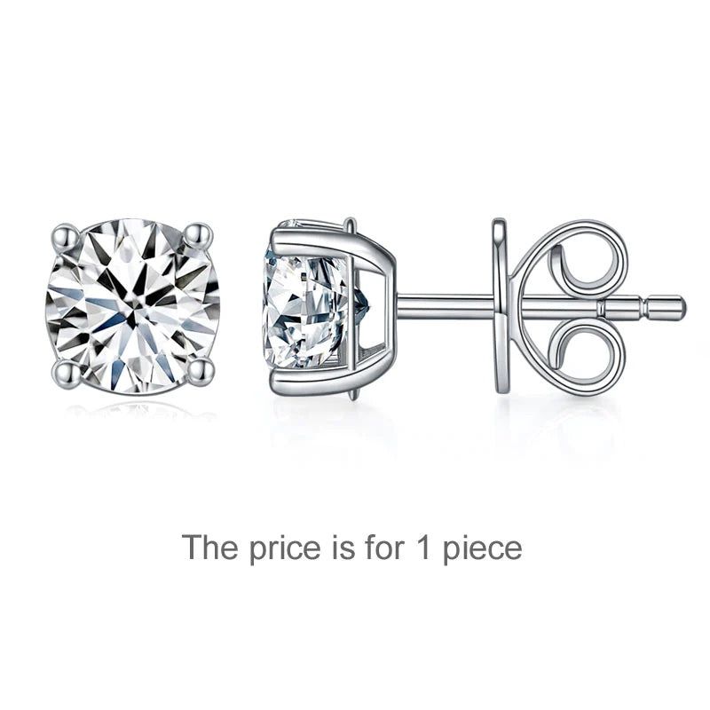 Wedding Ring Sets Australia   1.00ct (1 piece), Round Cut Moissanite Stud Earring, 925 Silver