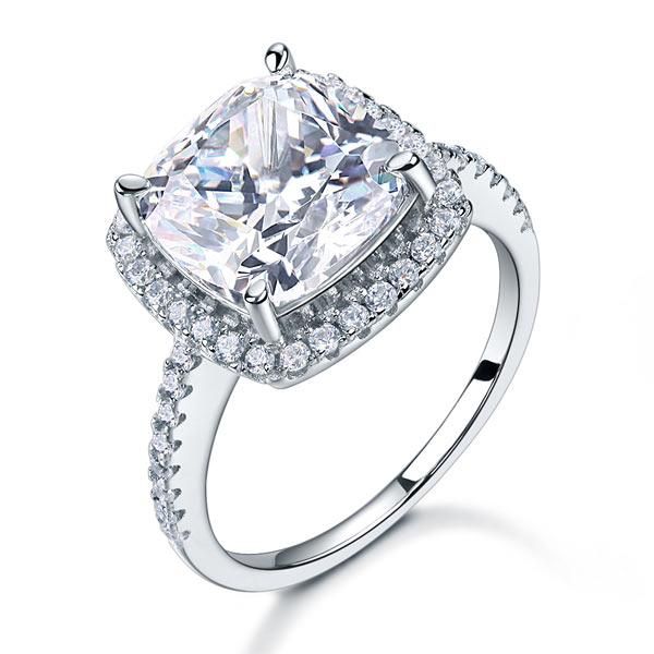 Engagement Rings Kuwait  5.00ct Cushion Cut Diamond Halo Engagement Ring, 925 Sterling Silver