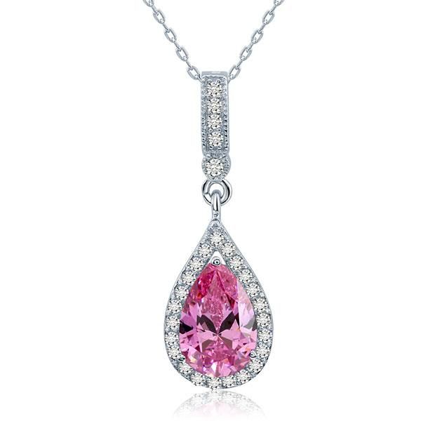 Mens Diamond Rings Australia  3.00ct Pear Cut Pink Diamond Halo Pendant, Bridal Diamond Necklace, 925 Silver