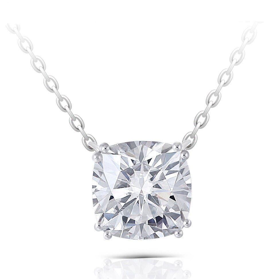 Wedding Ring Qatar Cushion Cut Moissanite Necklace, Classic Elegant Drop Pendant, Choose Your Stone Size and Metal