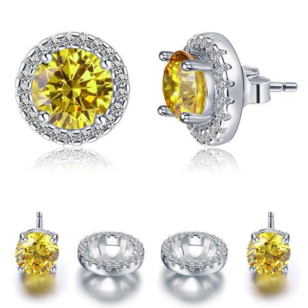 Unique Wedding Bands Australia   1.25ct each, Classic Yellow Diamond Halo Stud Earrings, Round cut, 925 Sterling Silver