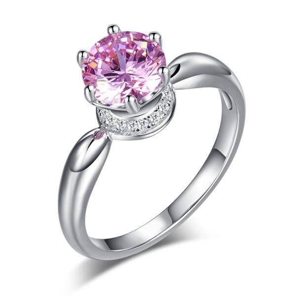 Engagement And Wedding Ring Sets Australia   1.25ct Pink Diamond, Round Brilliant Cut, 925 Sterling Silver