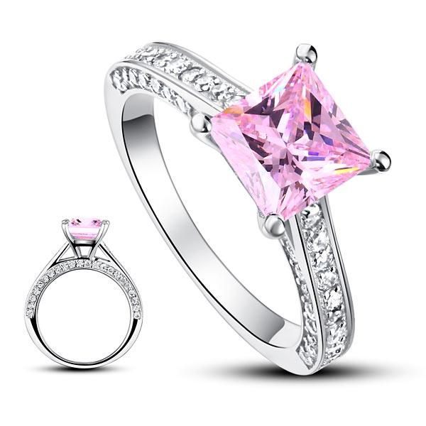 Platinum Wedding Band Singapore  1.50ct Princess Cut Pink Diamond Engagement Ring, 925 Sterling Silver