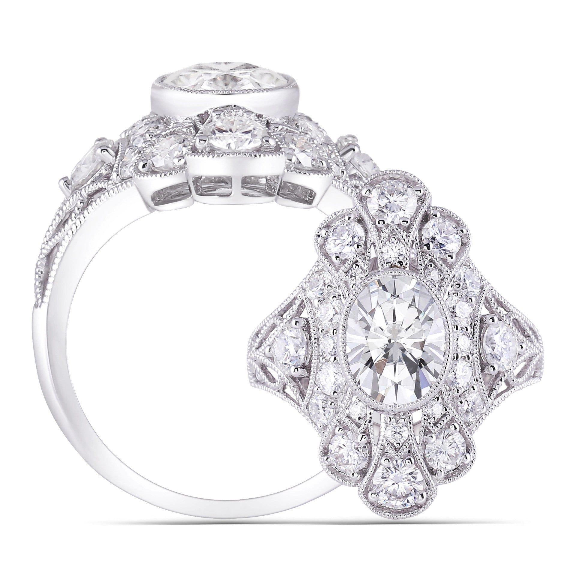 Affordable Engagement Rings Australia  3.75ct Oval Cut Moissanite, Art Deco Inspired