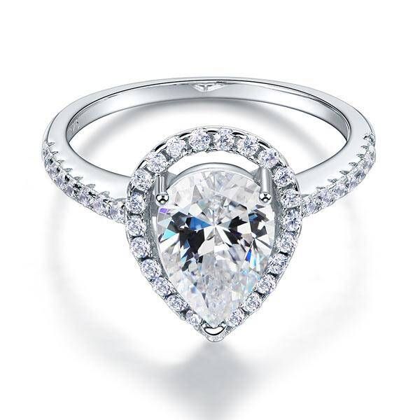 Auckland Wedding Rings  2.00ct Pear Cut Diamond Halo Engagement Ring, 925 Sterling Silver