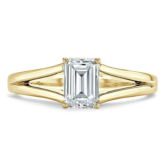 White Gold Engagement Rings Australia  Emerald Cut Moissanite Engagement Ring, Tiffany Style Split Shank